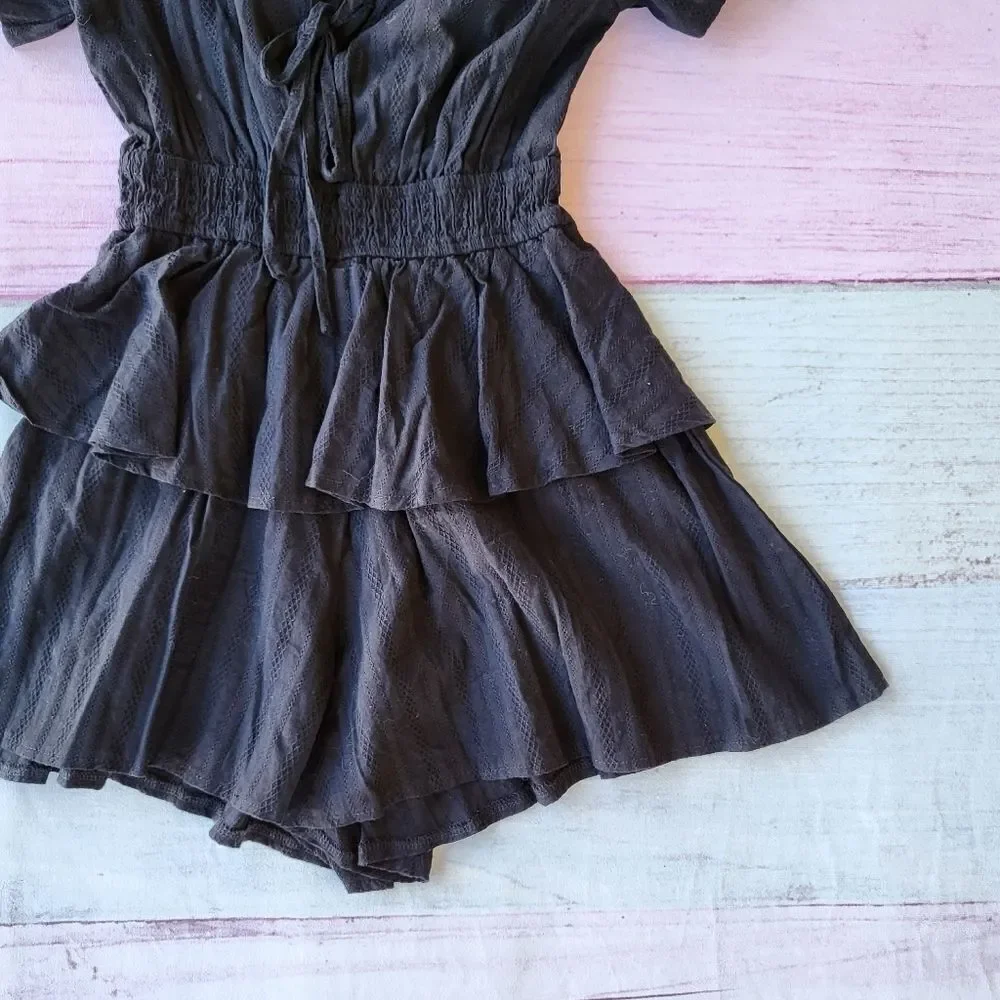 Princess Polly‎ Black A Love Song Layered Ruffle Cotton Romper Playsuit 2US